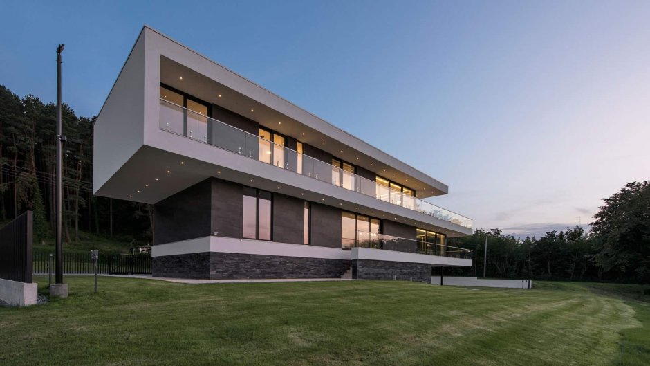 Modern two -story house with panoramic windows