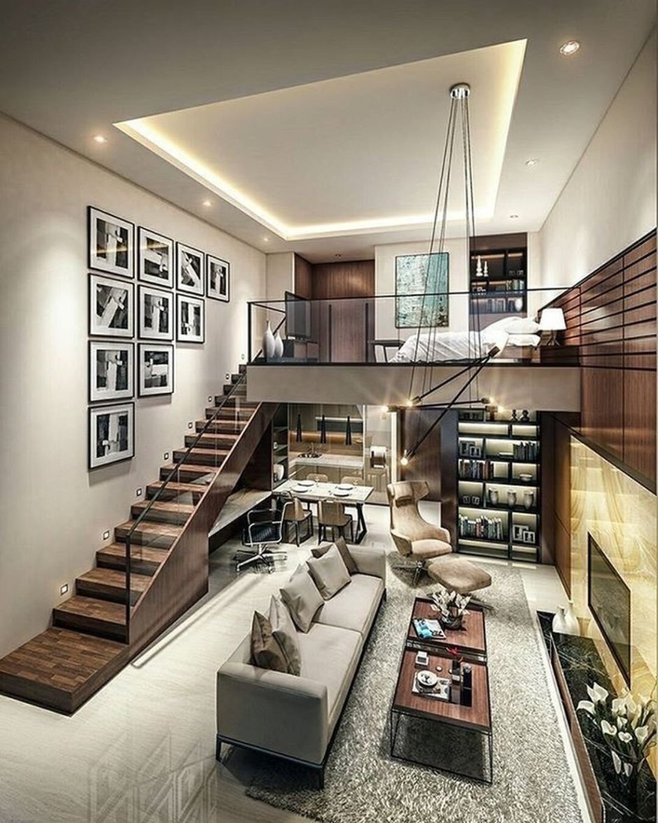 Living room with a stairs to the second floor