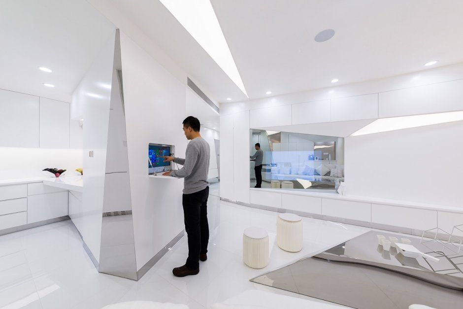 Minimalistic interior of the apartment of the future