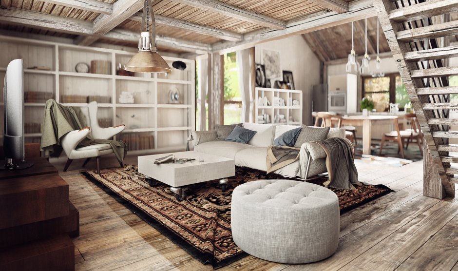 Interiors in the style of loft country
