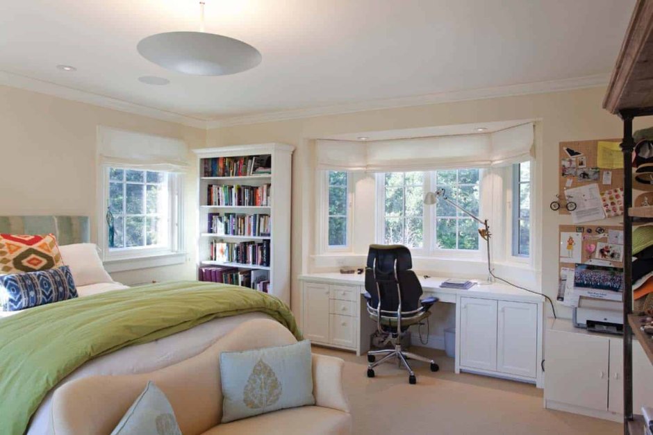 Bedroom design with a bay window