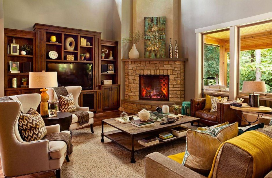Living room with a fireplace design