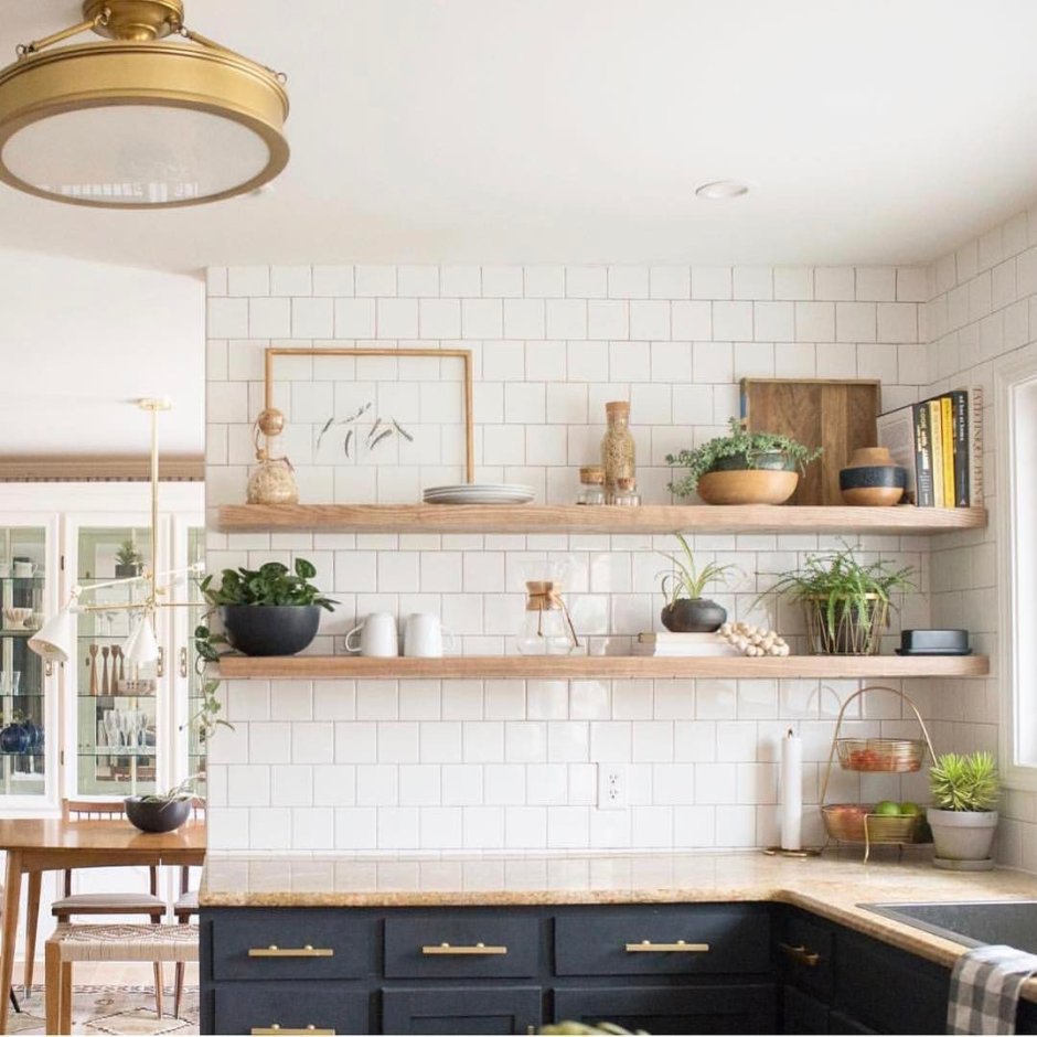 Kitchen design with shelves