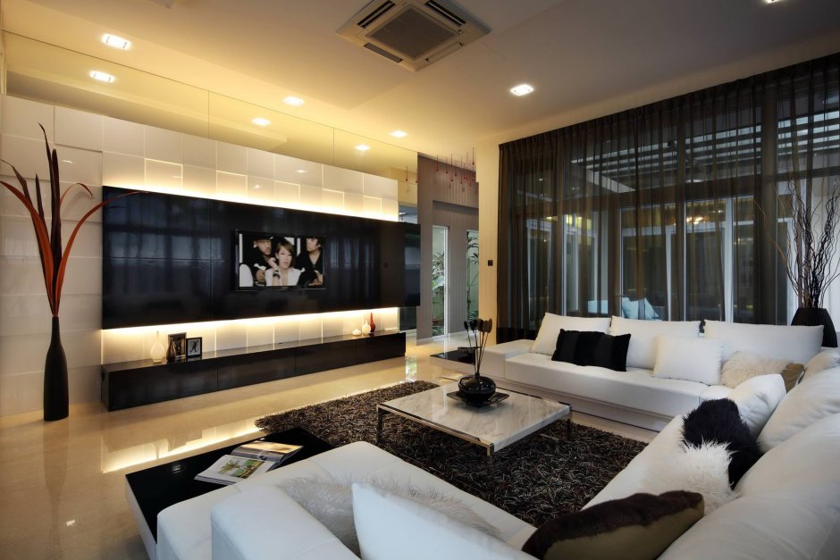 Living room design with a tv