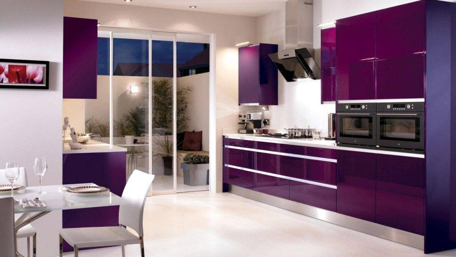Kitchen design in purple