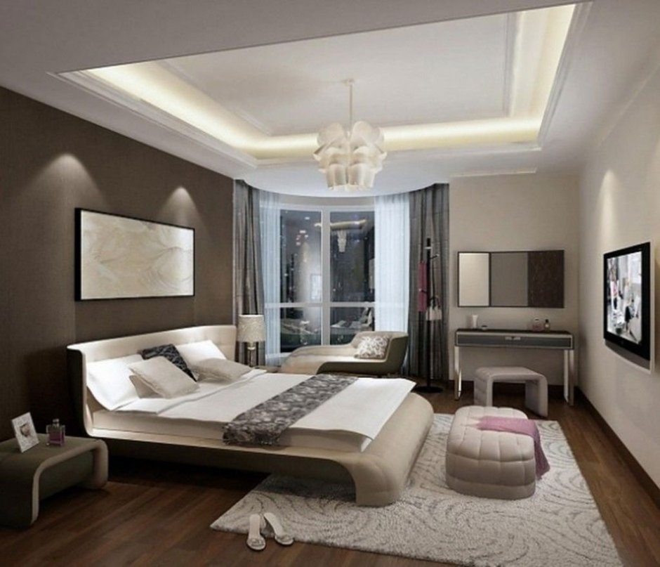 Bedroom design in beige colors