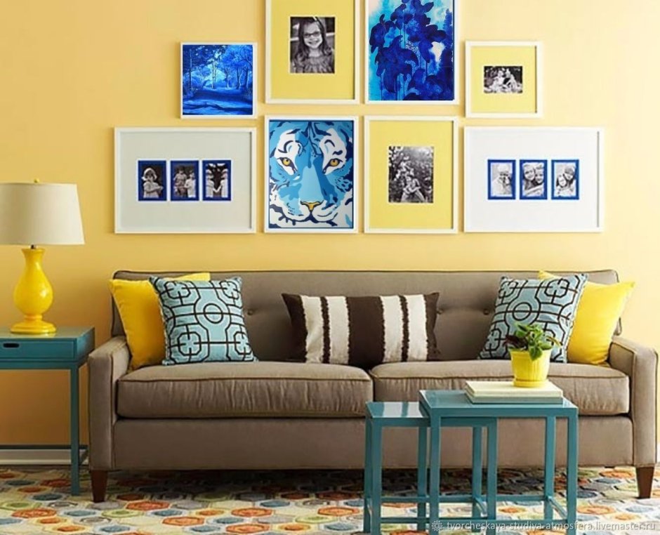 Yellow blue green living room
