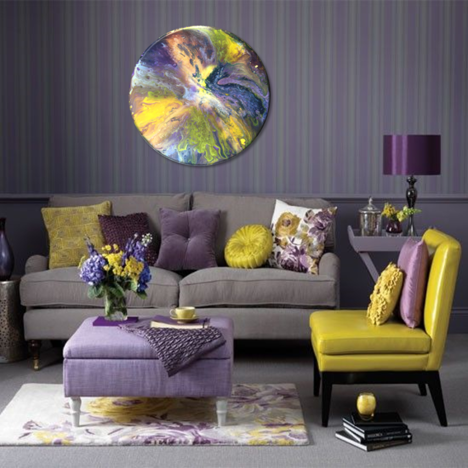 Yellow and purple living room