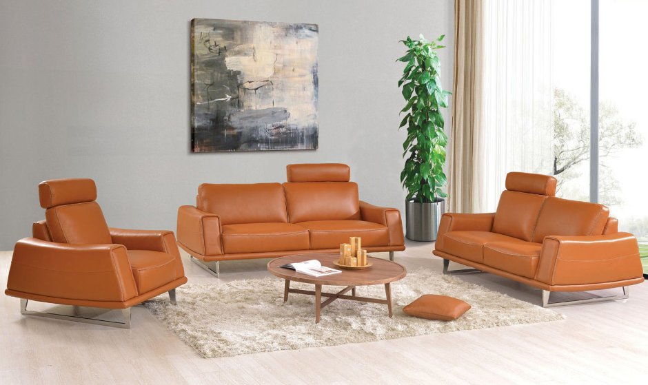 Orange leather sofa