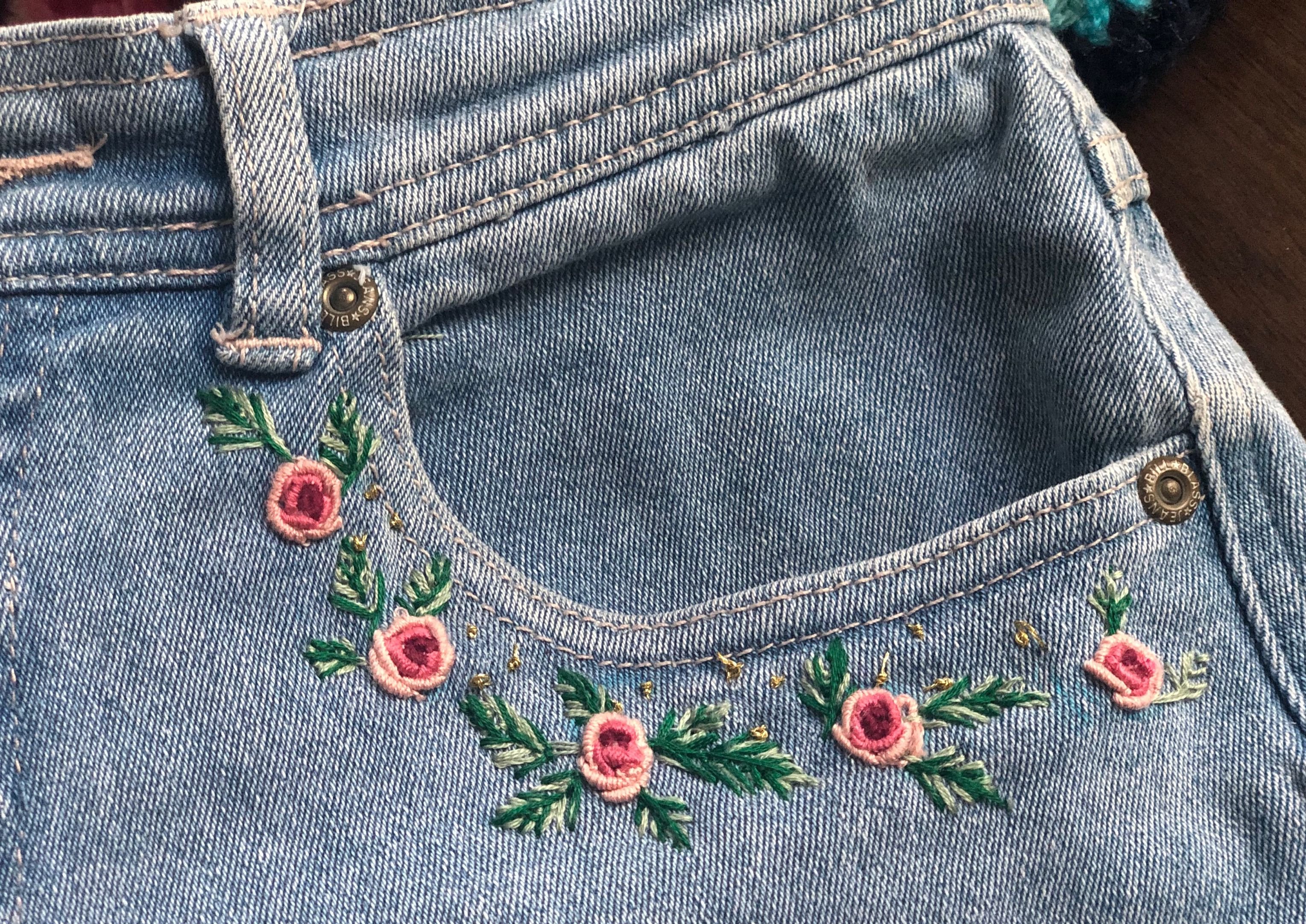 Embroidery Jeans  Embroidered clothes, Embroidery jeans, Jeans diy