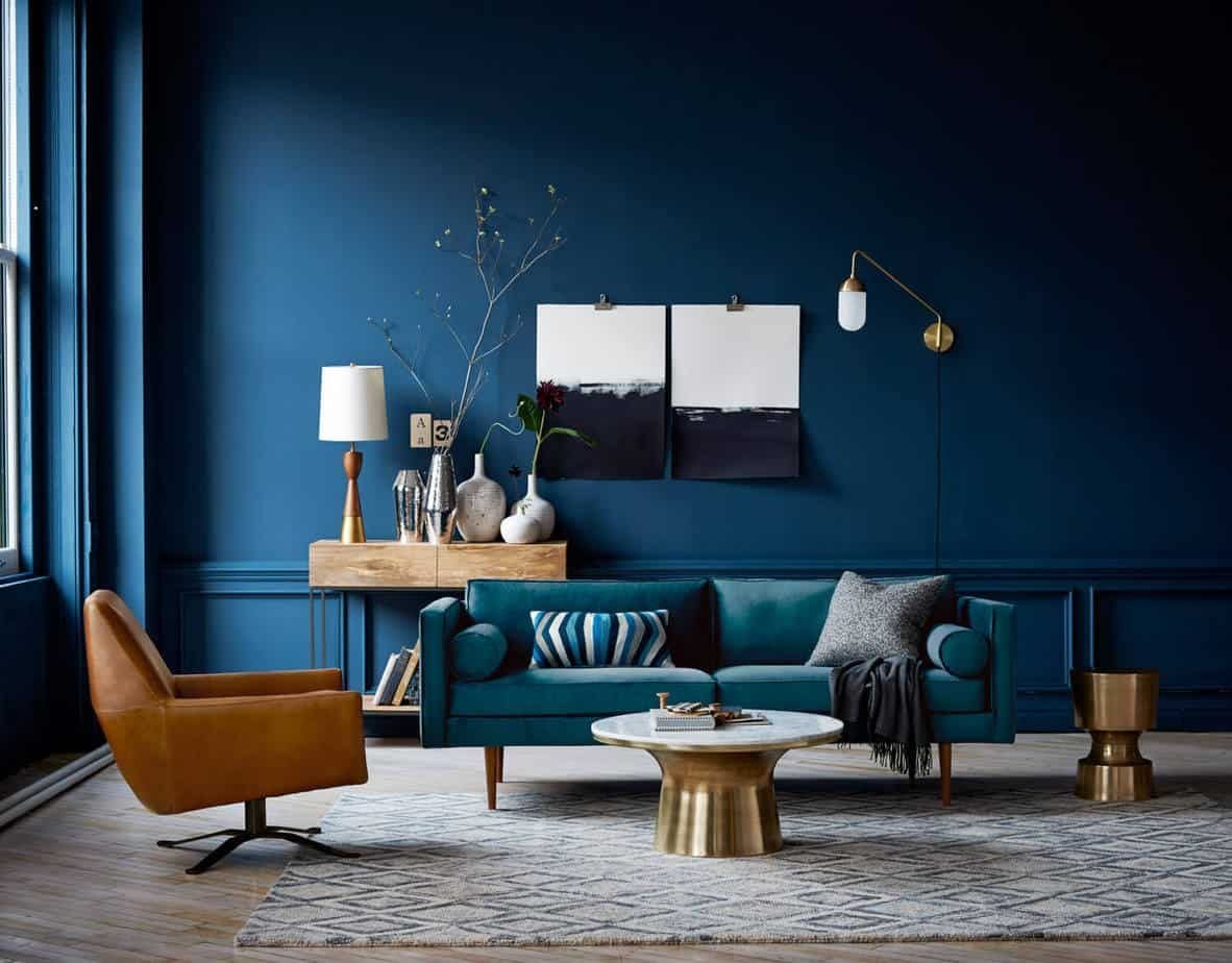 Цвет Dulux 10bb 07/150. Синяя гостиная. Синий цвет в интерьере. Синие стены в интерьере.
