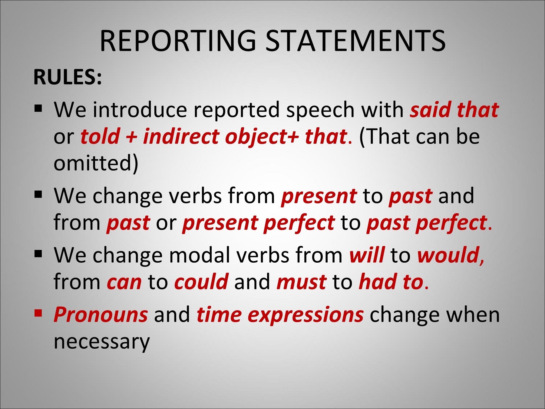 Reported speech said told asked. Reported Statements. Reported Statements правило. Reported Speech reported Statements. Reported Speech Statements правила.