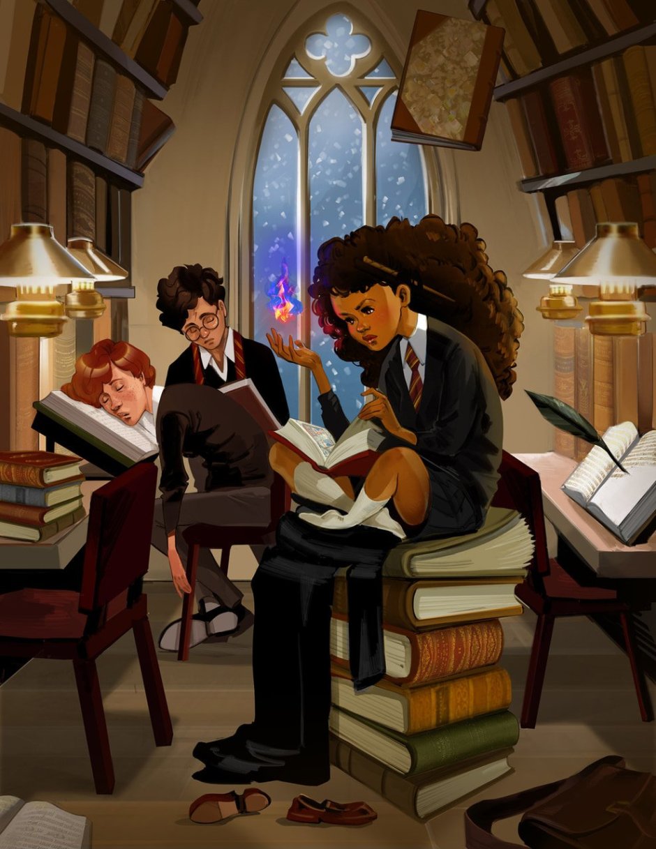 Hermione at the hogwarts library