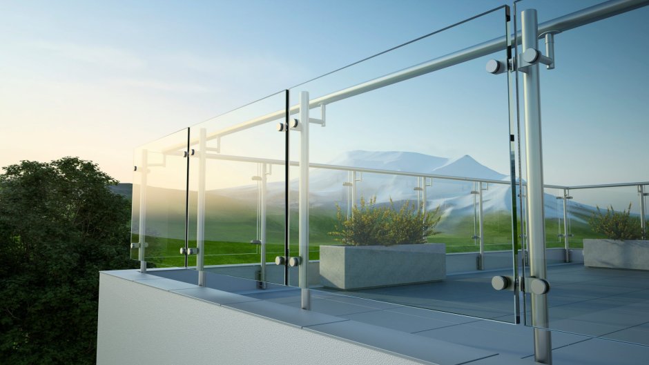 Stainless steel railings with glass