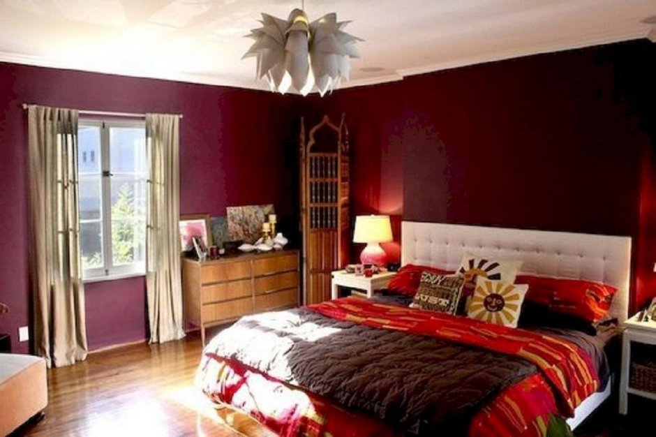 Red and brown bedroom