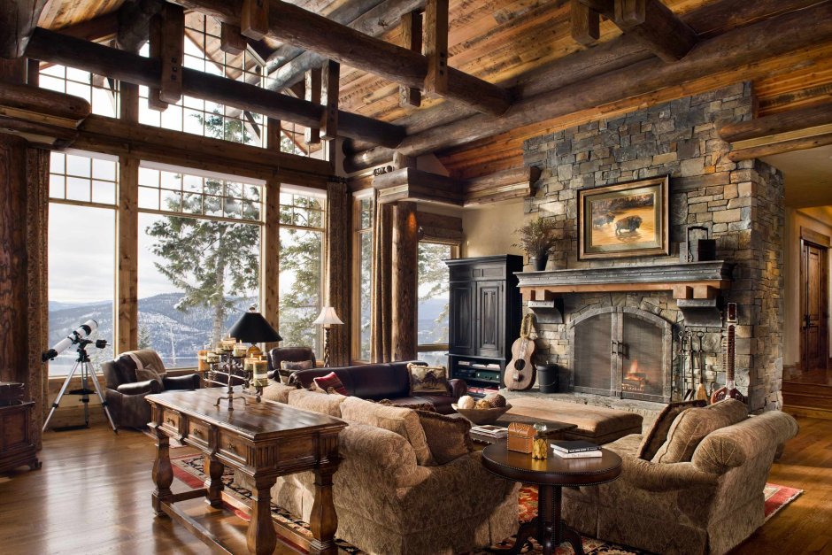 Rustic cabin fireplace