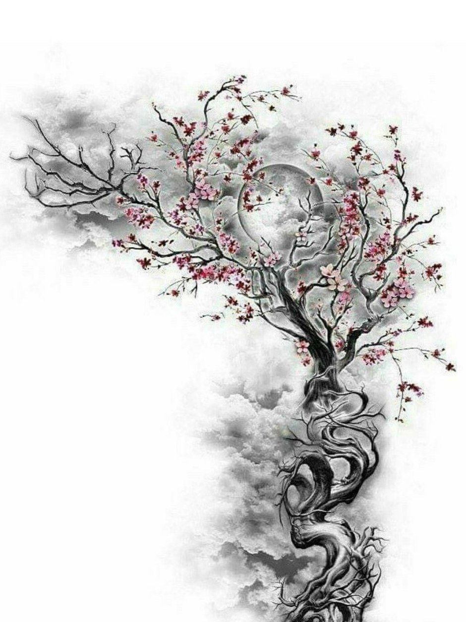 black and white cherry blossom tattoo - Clip Art Library