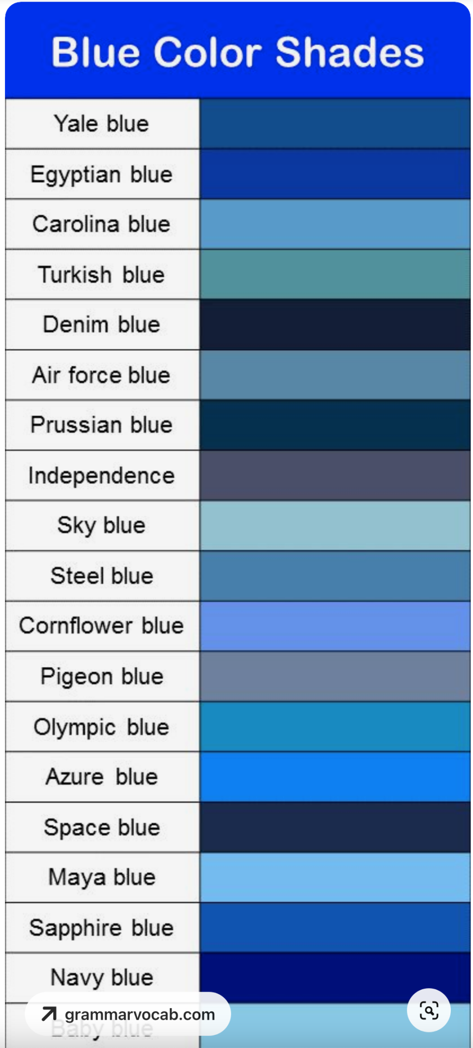 light blue color names