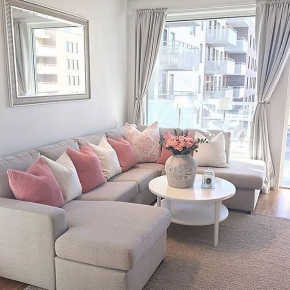 Pink grey living room