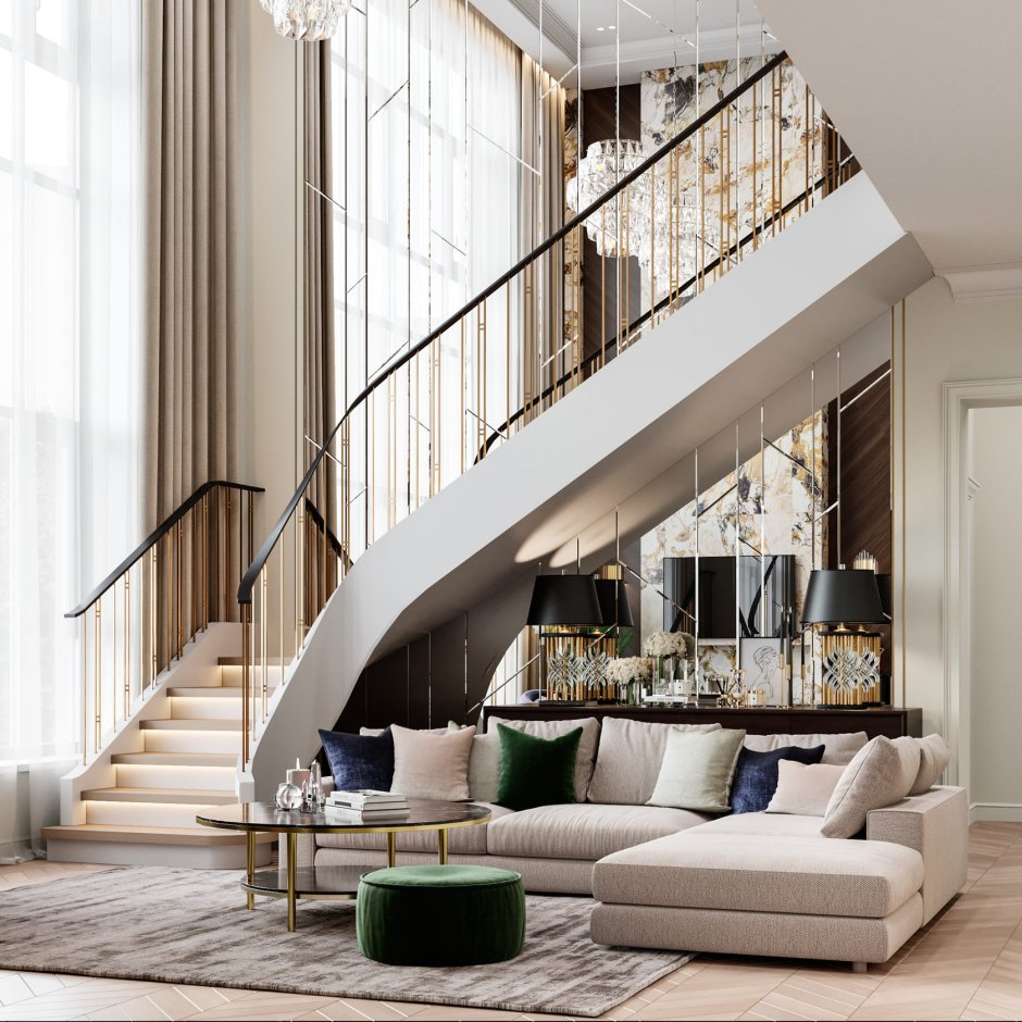 Large stairs living room