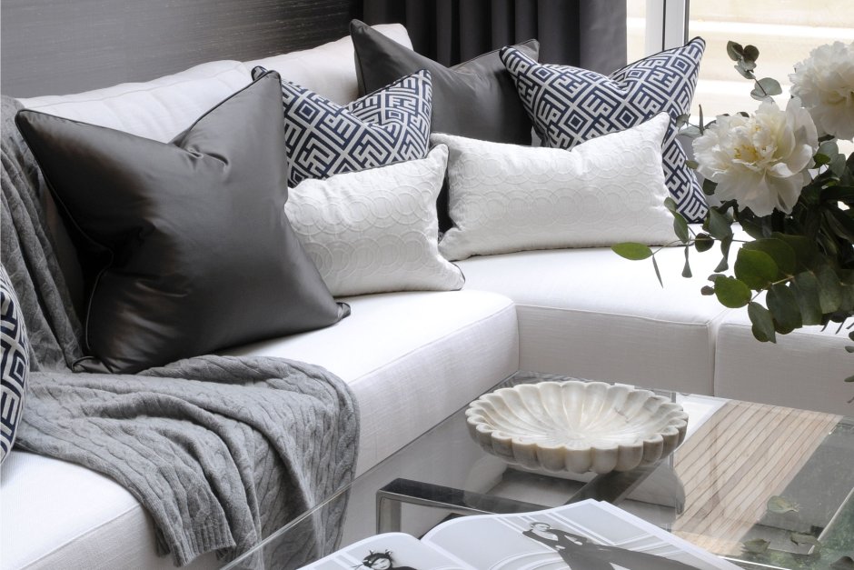 Grey sofa with cushions