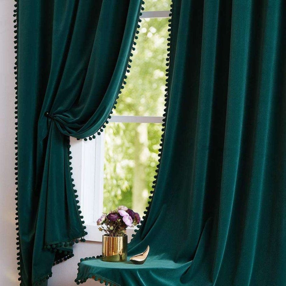 Dark green curtain