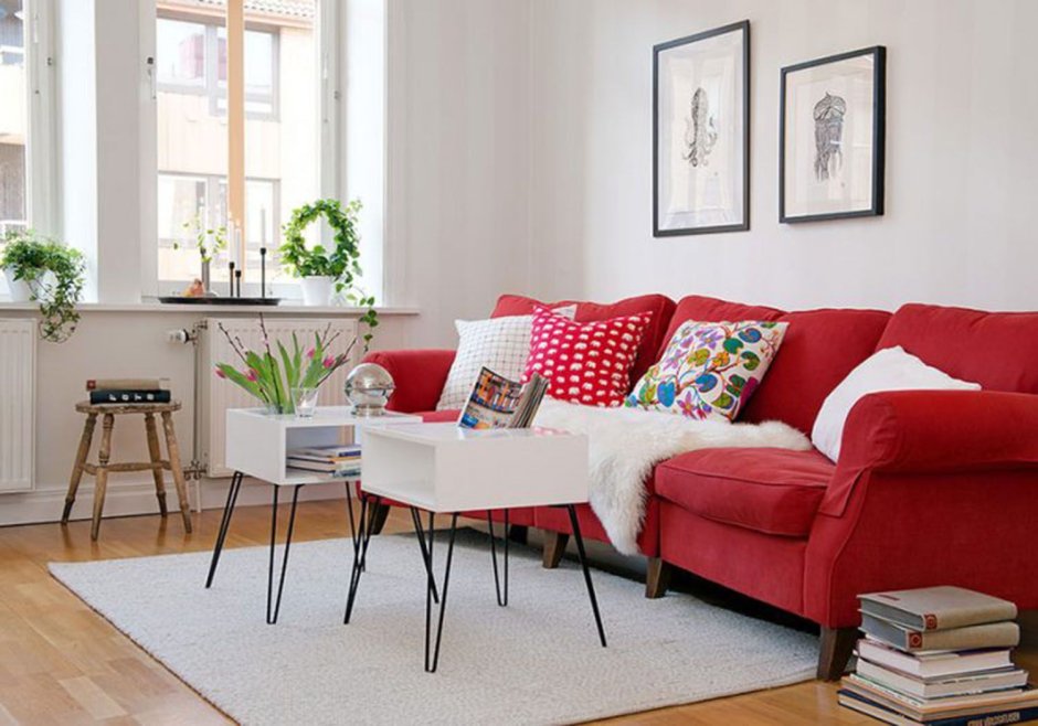 Living room interior red wall