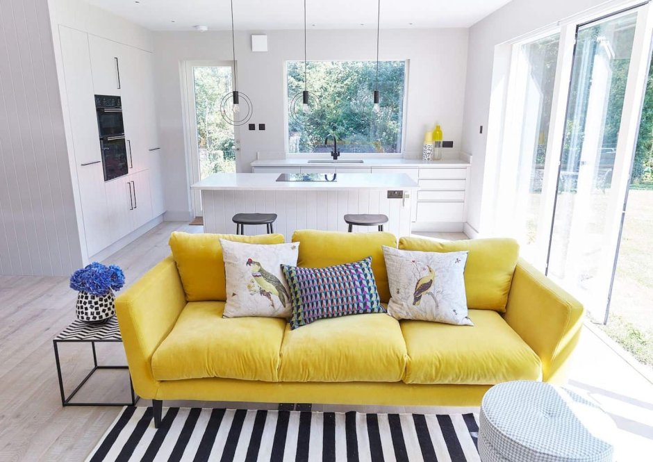White and yellow living room
