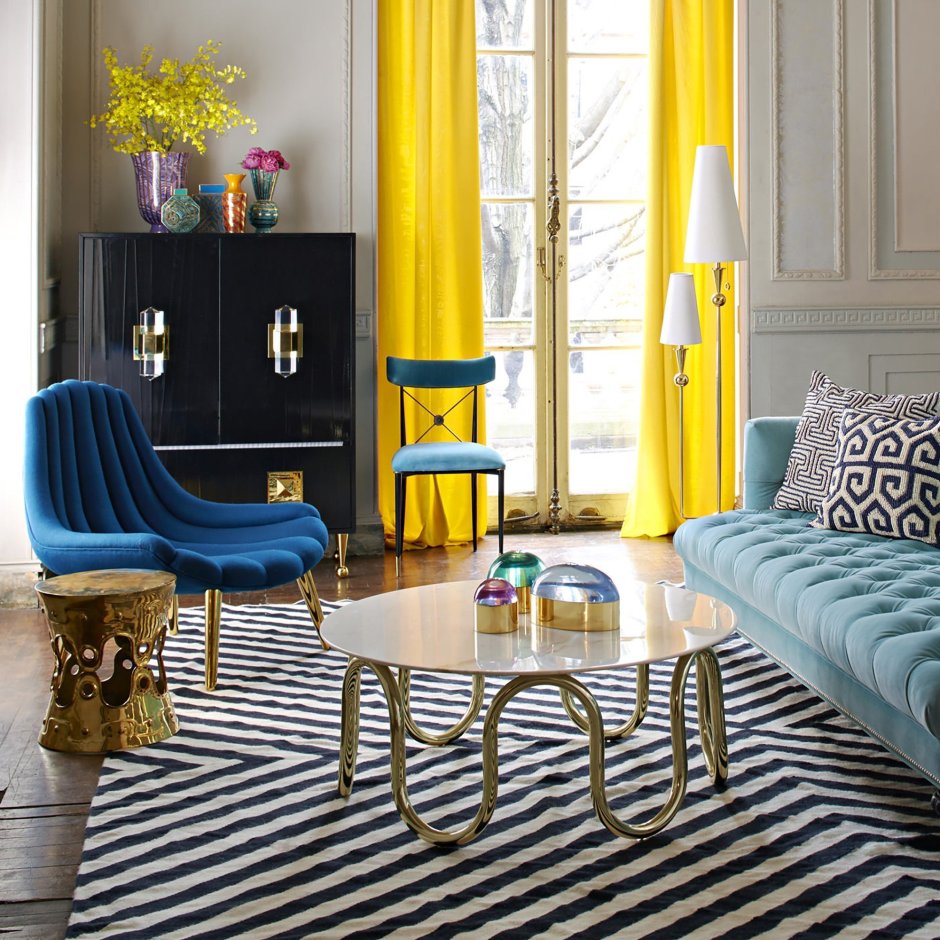 Blue yellow curtains