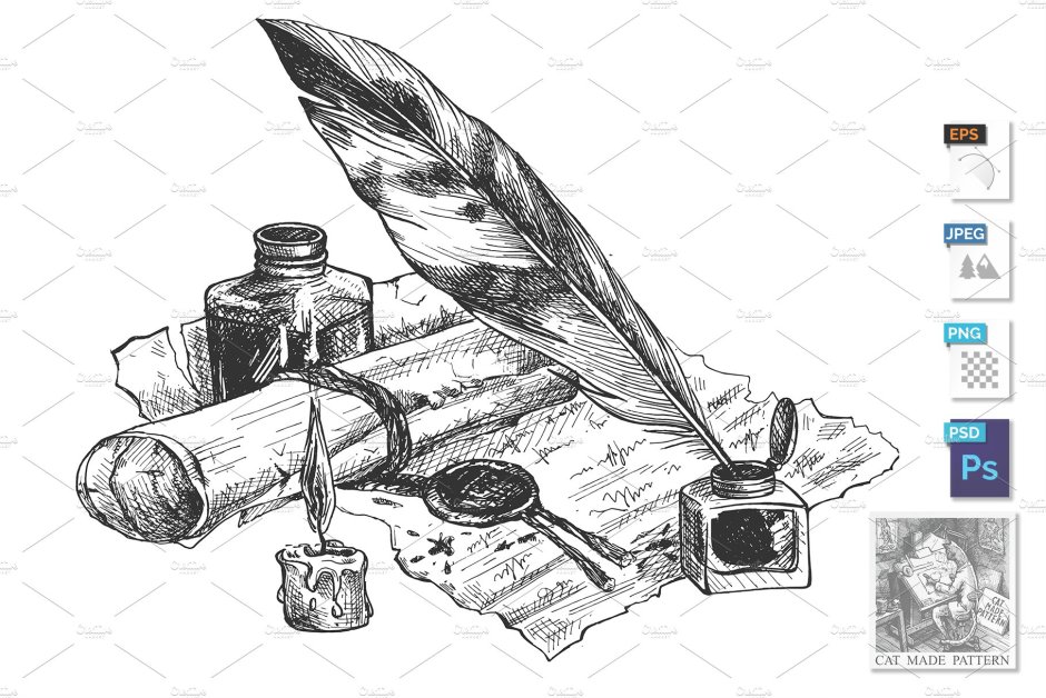 Ink and feather writing