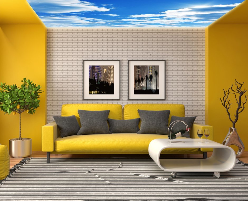 Yellow interior living room