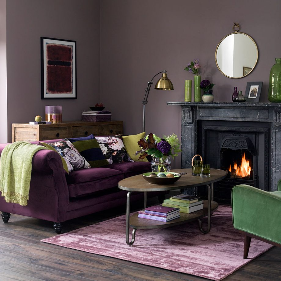 Purple and mustard living room