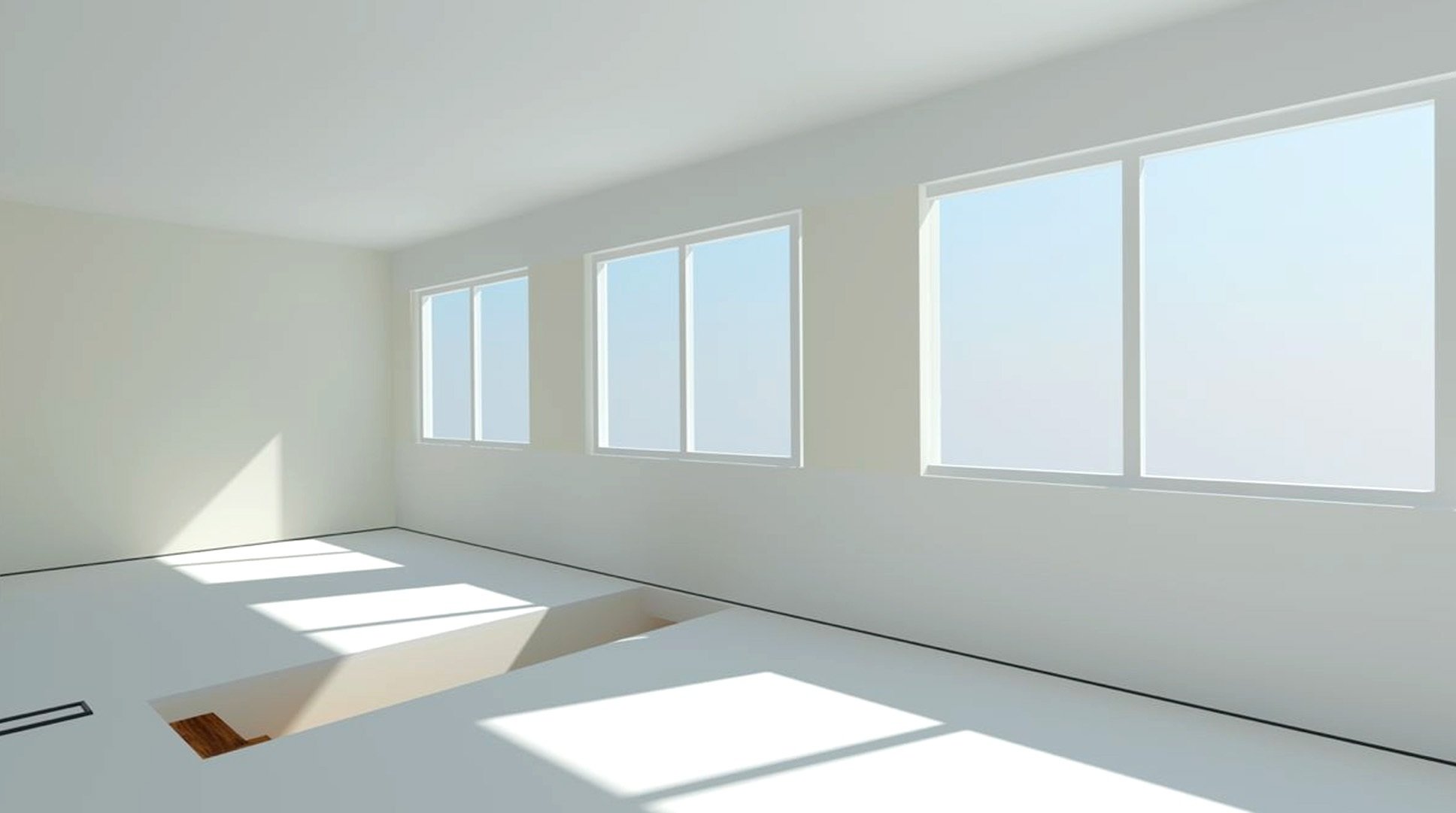 Окна на три стороны. Помещение с окнами. Стена с окном. Пустая комната. Белая комната с окном.