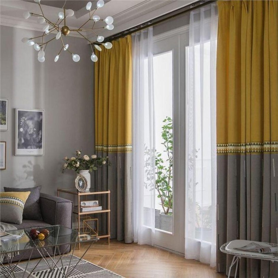 Yellow and blue curtains for living room