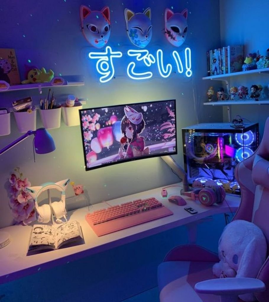 Aesthetic pink gaming room