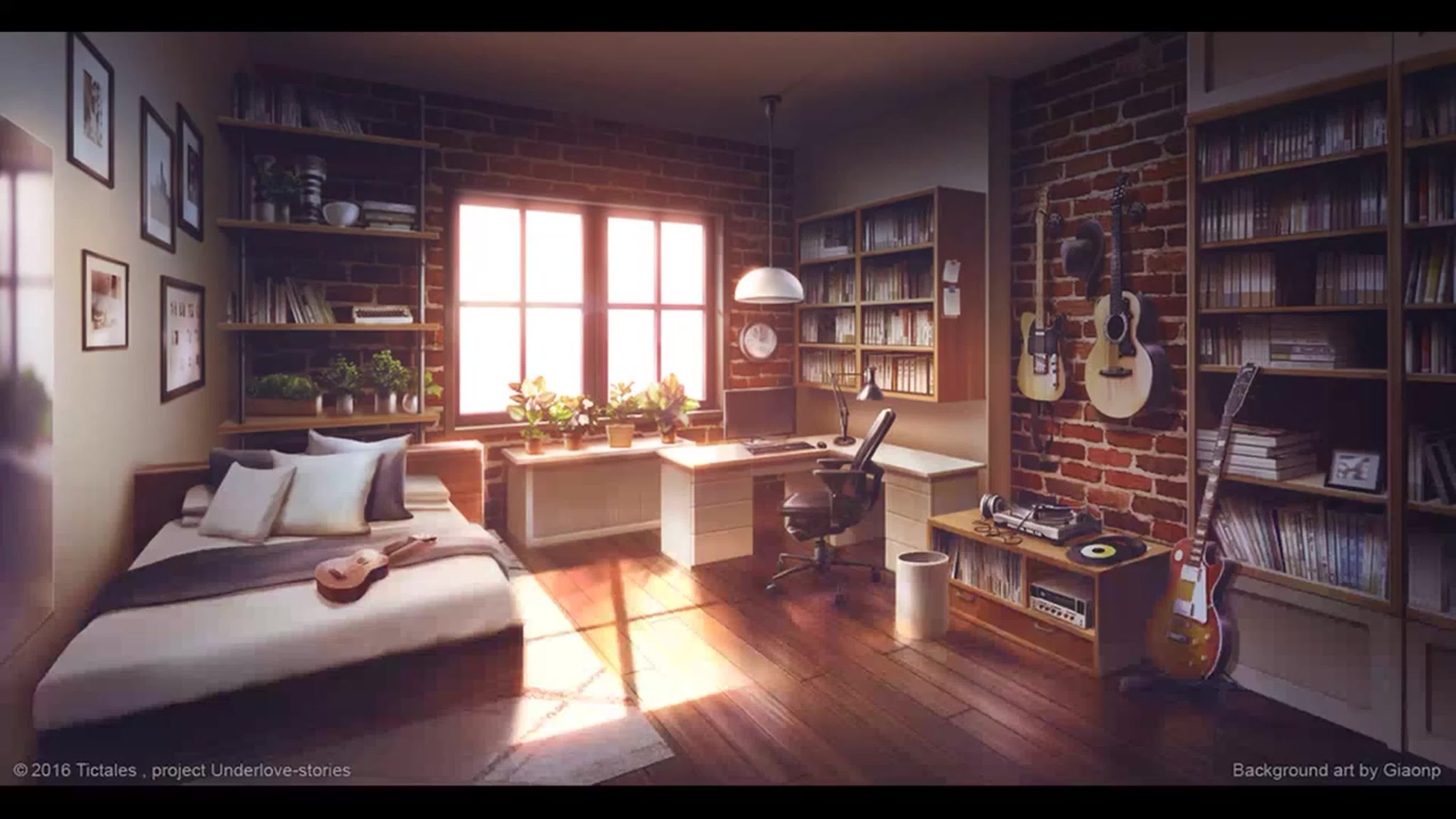 Anime Living Room with City and Beach View | A Dreamy and Relaxing Piece of  Art for Your Home
