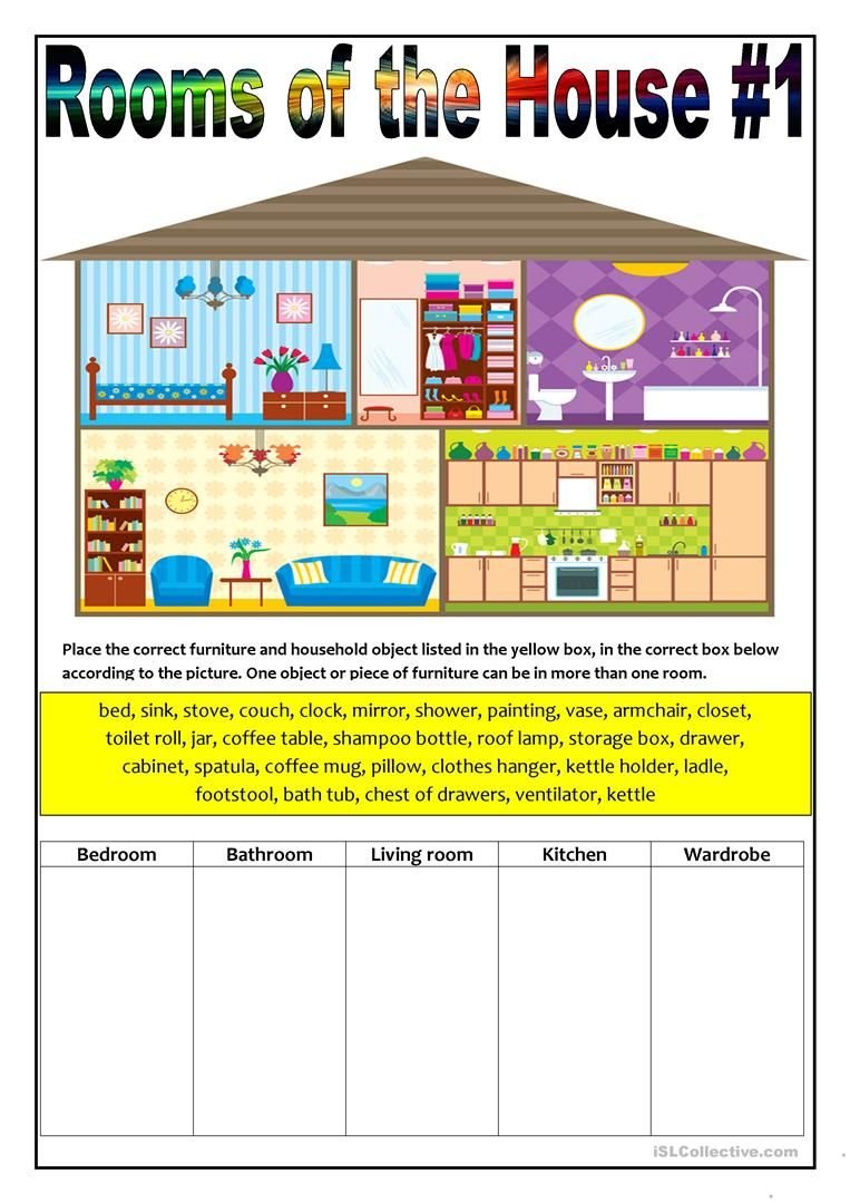 House rooms worksheet for kindergarten