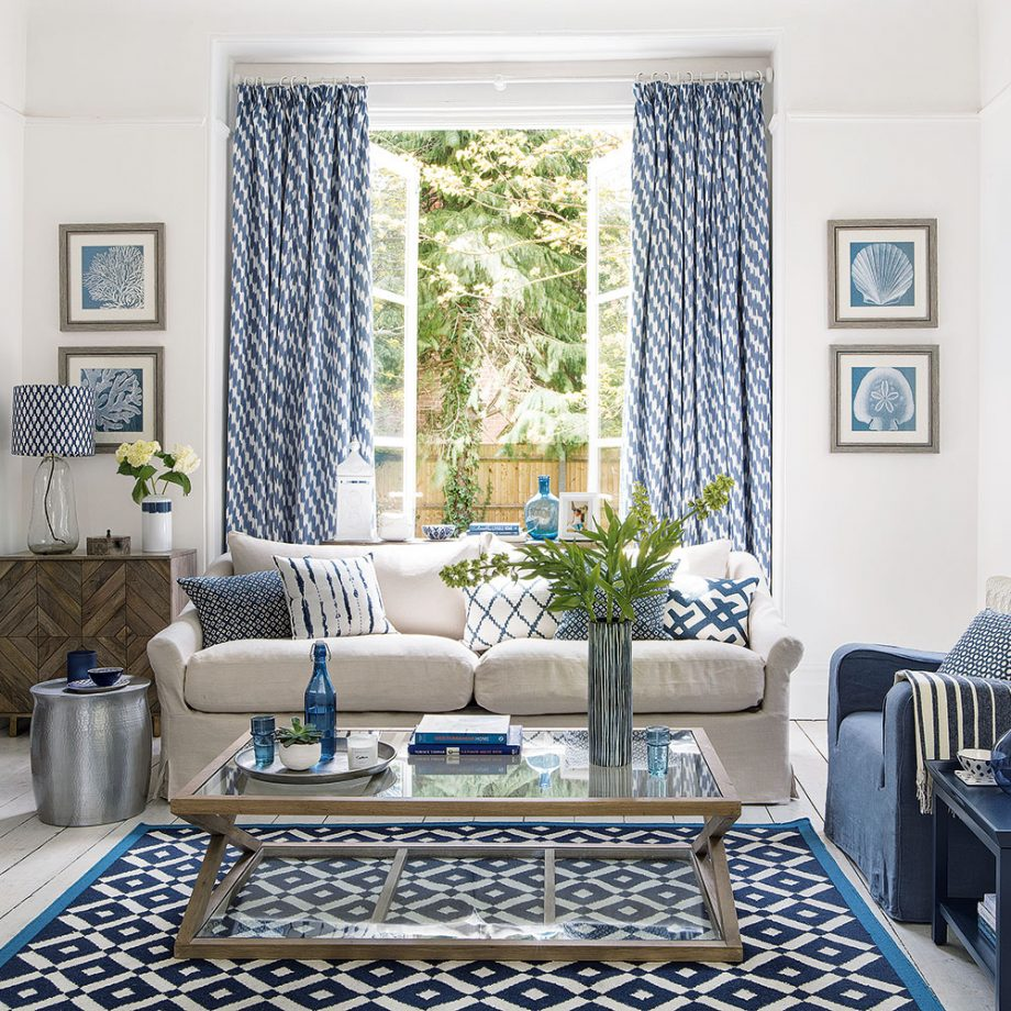 Navy blue and gray living room combination