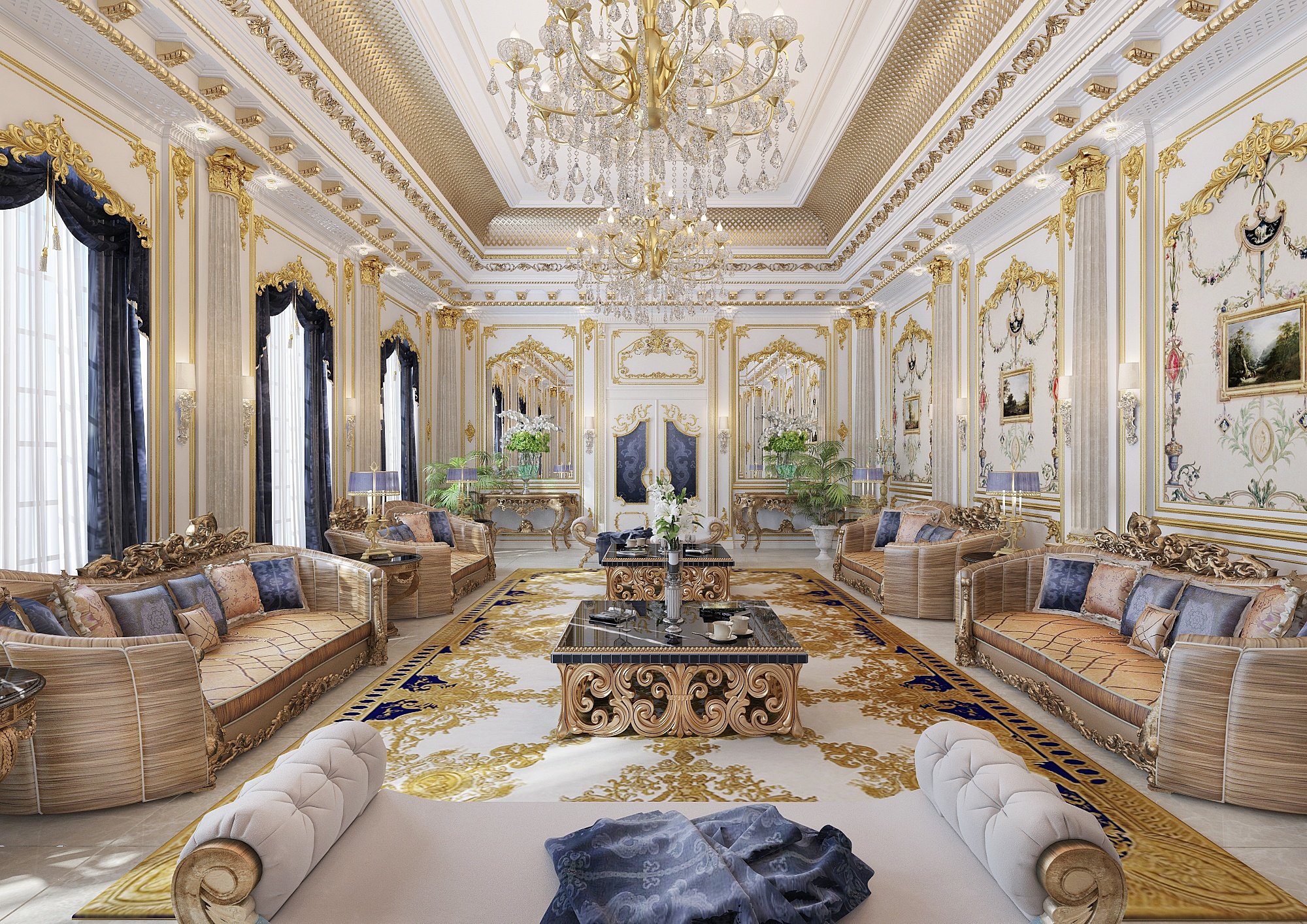 Дом золотого цвета. Гостиная Версаче Барокко. Резиденция Версаль Рублевка. Дворец Luxury Antonovich. Luxury Mansion Interior гостиная.