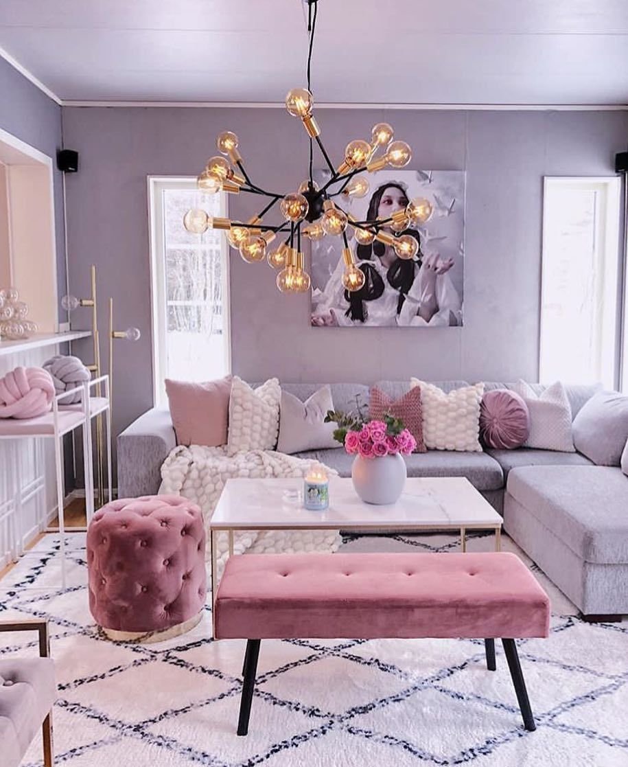 Modern grey and pink living room