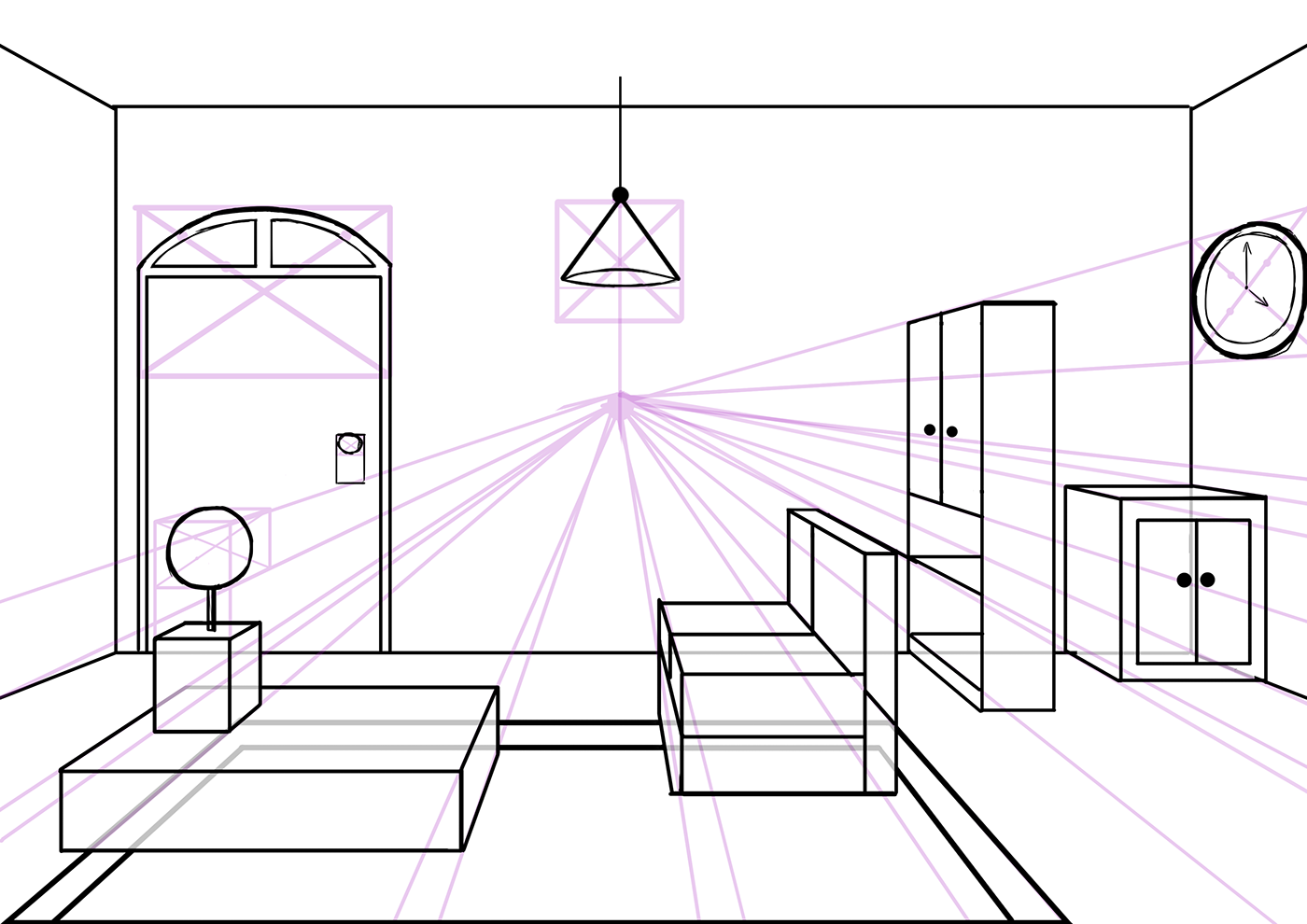 Two point perspective drawing of a room - 65 photo