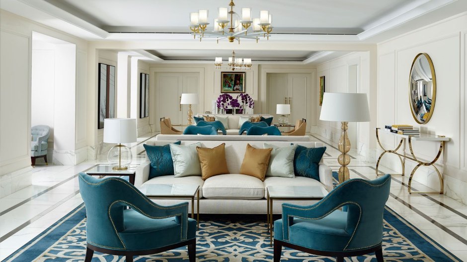Gold and turquoise living room