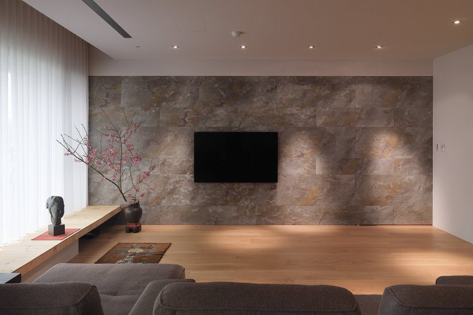 Living room interior stone wall cladding design