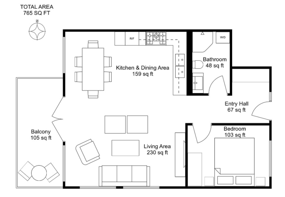 Rectangular living room layout