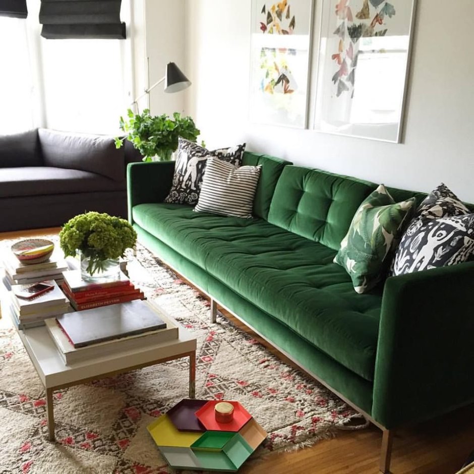Green sofa living room decor
