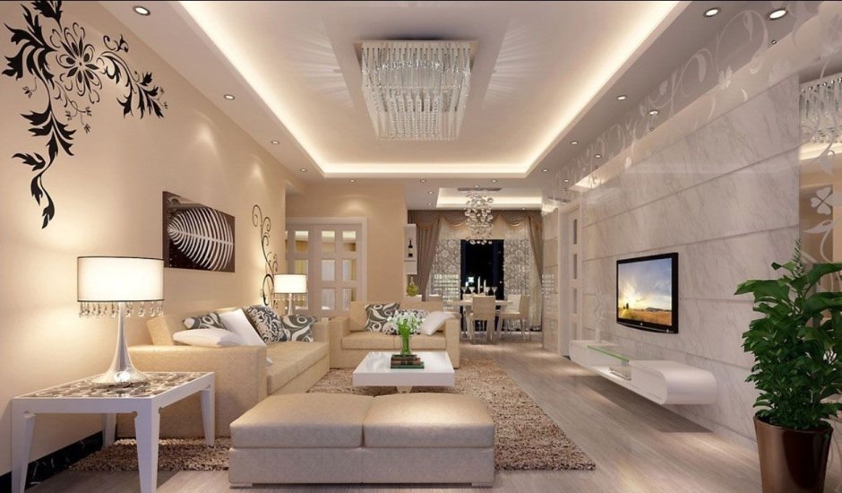 Modern high ceiling living room design