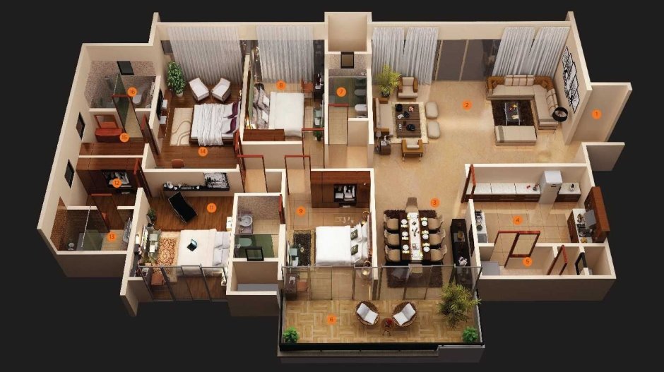 Three rooms house plan designs