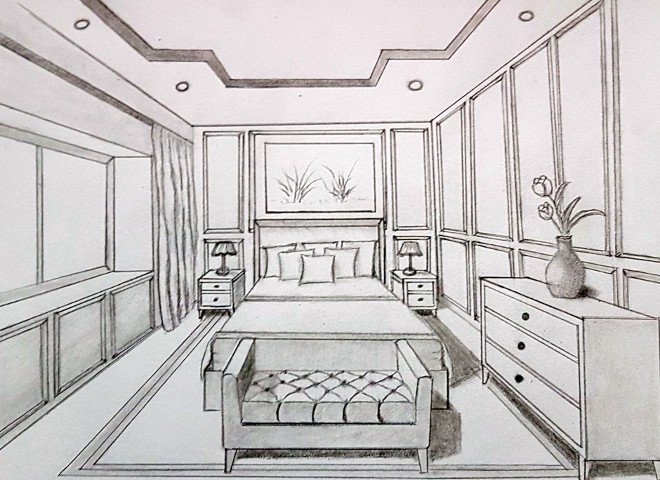 One point perspective of room