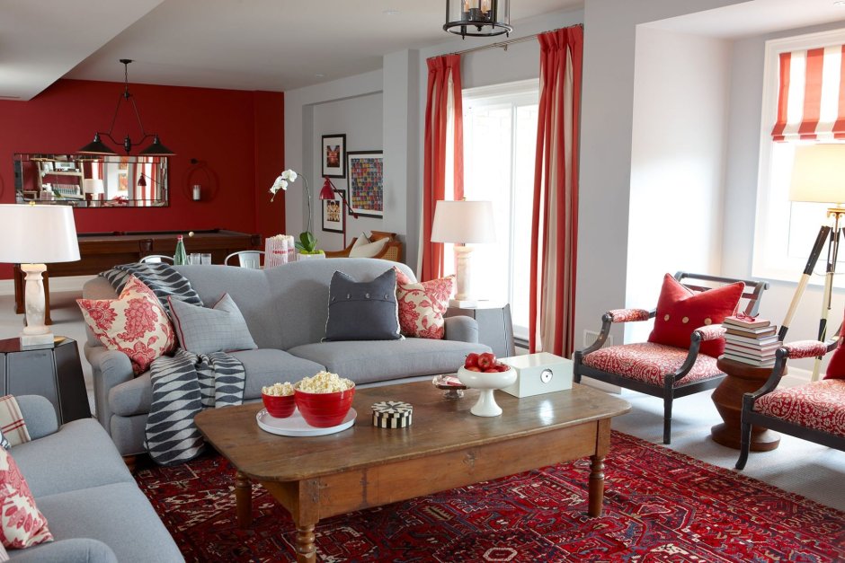Red and beige living room