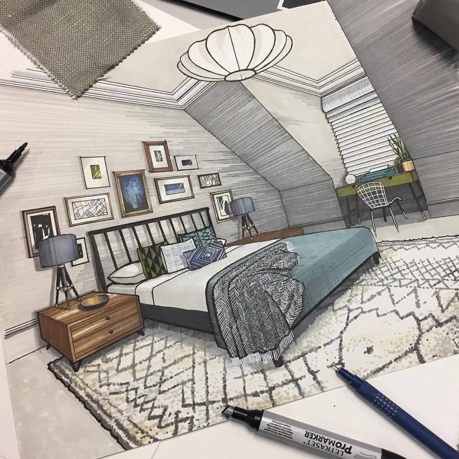 Perspective drawing of room